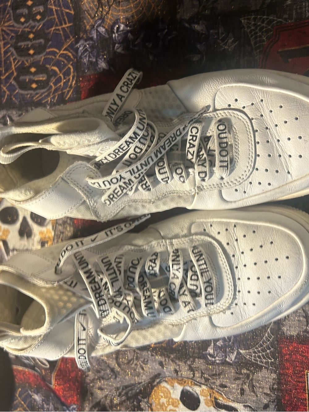 Women's White Ankle Sneakers with Printed Laces